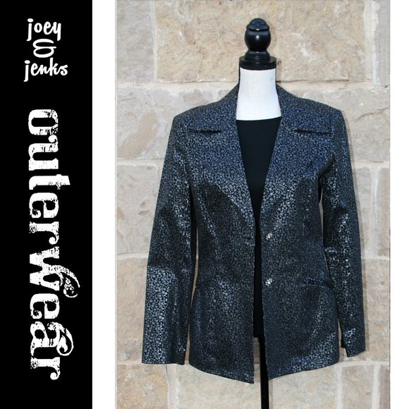 Designer Dina Bar-El Black & Pewter Jacket Size 10 - Picture 1 of 9